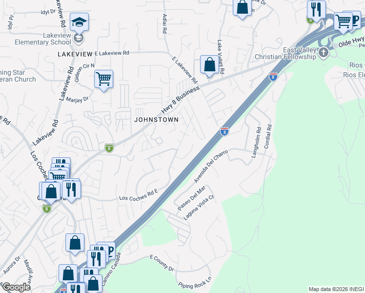 map of restaurants, bars, coffee shops, grocery stores, and more near 13833 Los Coches Road East in El Cajon