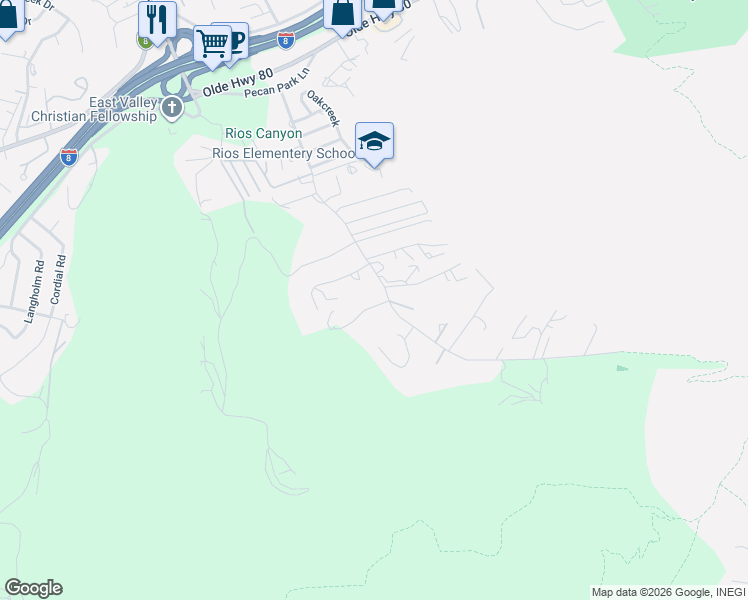 map of restaurants, bars, coffee shops, grocery stores, and more near 14357 Ruis Road in El Cajon