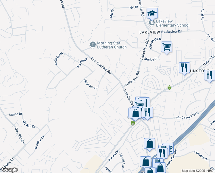 map of restaurants, bars, coffee shops, grocery stores, and more near 13222 Medallion Lane in Lakeside