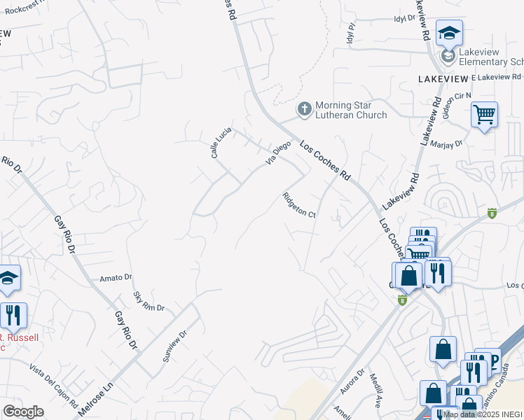 map of restaurants, bars, coffee shops, grocery stores, and more near 12514 Ridgeton Drive in Lakeside