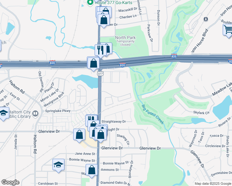 map of restaurants, bars, coffee shops, grocery stores, and more near 5617 Coventry Park Drive in Haltom City