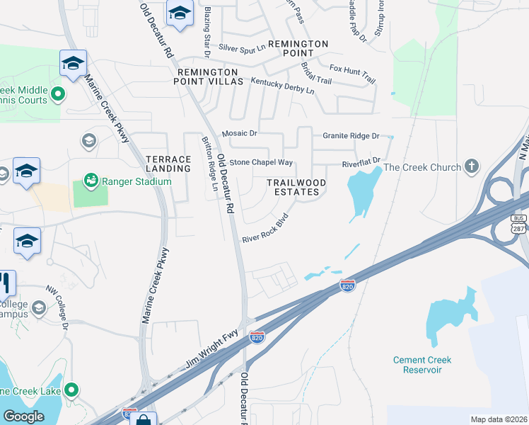 map of restaurants, bars, coffee shops, grocery stores, and more near 5120 Cliff Oaks Drive in Fort Worth