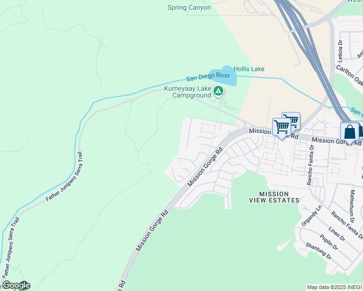 map of restaurants, bars, coffee shops, grocery stores, and more near 8710 Wahl Street in Santee