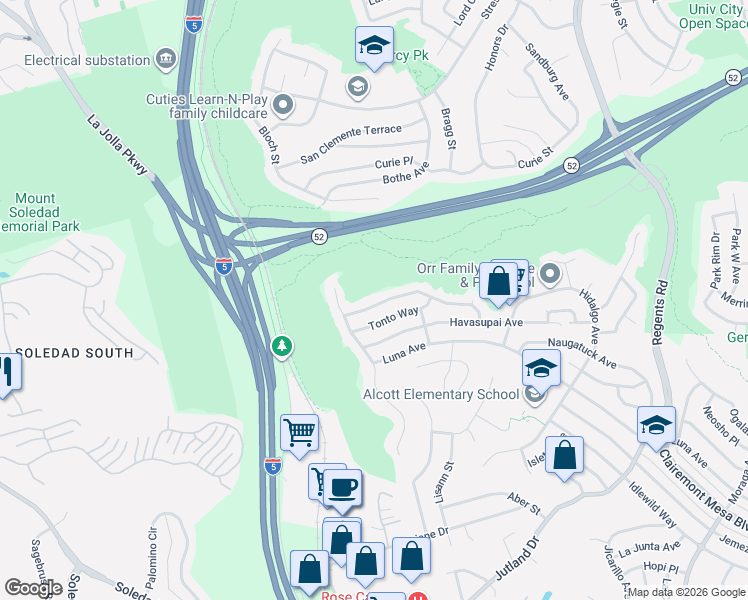 map of restaurants, bars, coffee shops, grocery stores, and more near 2656 Wyandotte Avenue in San Diego