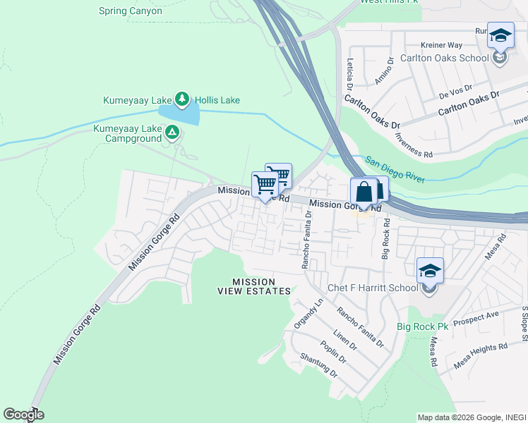map of restaurants, bars, coffee shops, grocery stores, and more near 1408 Rosemonde Lane in Santee