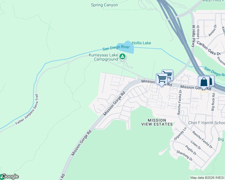 map of restaurants, bars, coffee shops, grocery stores, and more near 7458 Fortuna Vista Court in Santee