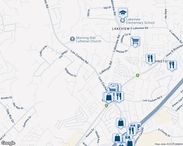 map of restaurants, bars, coffee shops, grocery stores, and more near 13290 Medallion Lane in Lakeside