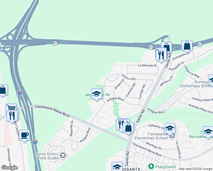 map of restaurants, bars, coffee shops, grocery stores, and more near 10316 Muchacha Way in San Diego