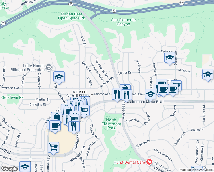 map of restaurants, bars, coffee shops, grocery stores, and more near in San Diego