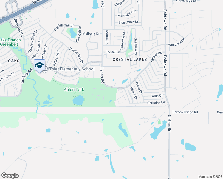 map of restaurants, bars, coffee shops, grocery stores, and more near 6401 Lyons Road in Garland