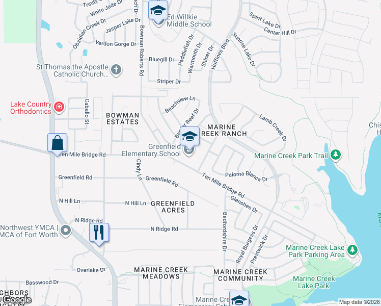 map of restaurants, bars, coffee shops, grocery stores, and more near 6020 10 Mile Bridge Rd in Fort Worth