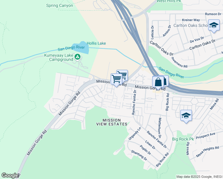 map of restaurants, bars, coffee shops, grocery stores, and more near 1701 Bellamont Pass in Santee