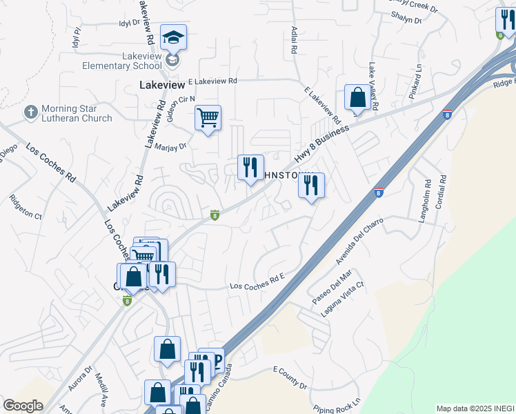 map of restaurants, bars, coffee shops, grocery stores, and more near 13455 Highway 8 Business in El Cajon