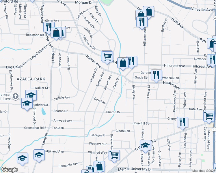 map of restaurants, bars, coffee shops, grocery stores, and more near 1094 Macon Avenue in Macon