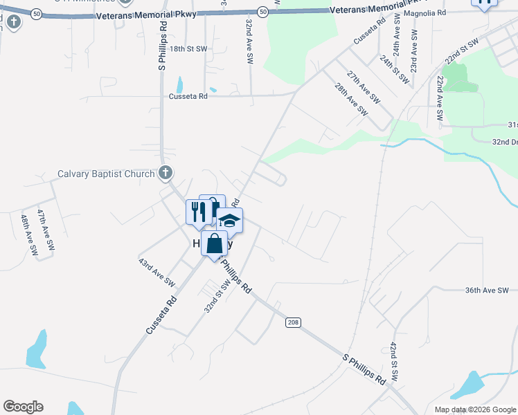 map of restaurants, bars, coffee shops, grocery stores, and more near 3102 36th Avenue Southwest in Lanett