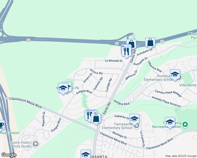 map of restaurants, bars, coffee shops, grocery stores, and more near 10386 La Duena Way in San Diego