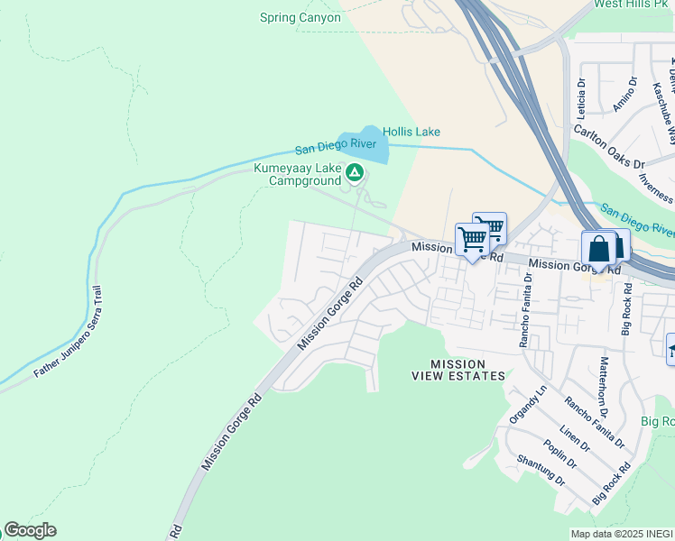 map of restaurants, bars, coffee shops, grocery stores, and more near 7458 Fortuna Vista Court in Santee