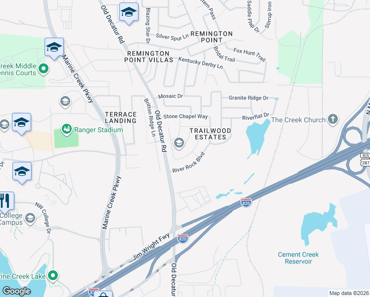 map of restaurants, bars, coffee shops, grocery stores, and more near 5120 Cliff Oaks Drive in Fort Worth