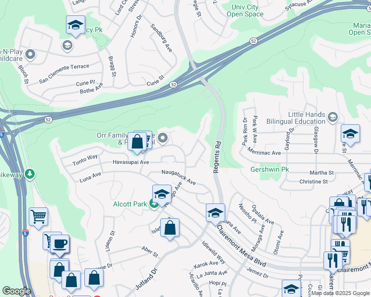 map of restaurants, bars, coffee shops, grocery stores, and more near 4923 Hidalgo Avenue in San Diego