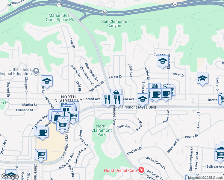map of restaurants, bars, coffee shops, grocery stores, and more near 4981 Genesee Avenue in San Diego