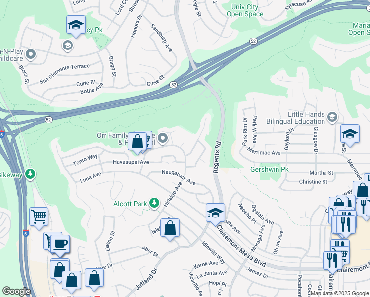 map of restaurants, bars, coffee shops, grocery stores, and more near 4923 Hidalgo Avenue in San Diego