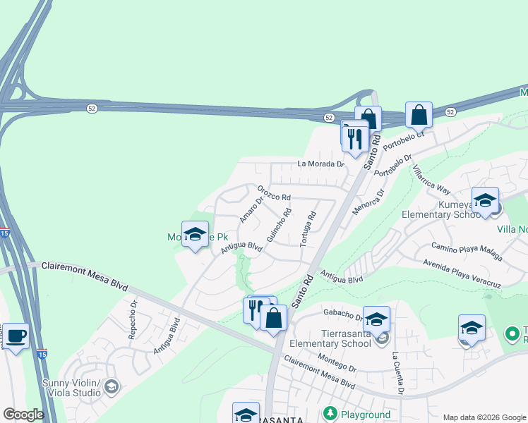 map of restaurants, bars, coffee shops, grocery stores, and more near 10378 La Duena Way in San Diego