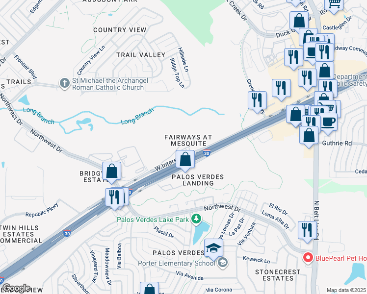 map of restaurants, bars, coffee shops, grocery stores, and more near 801 U.S. 67 in Mesquite