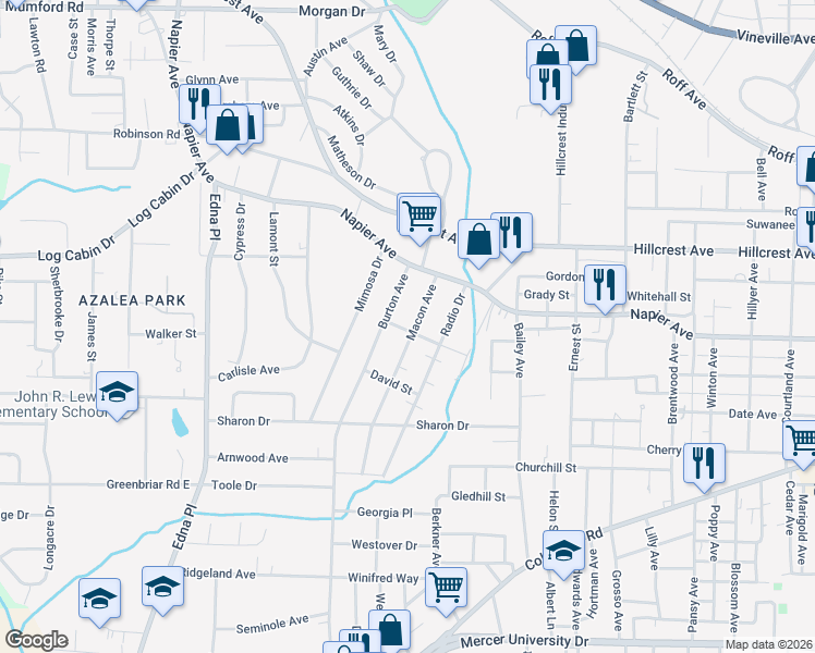 map of restaurants, bars, coffee shops, grocery stores, and more near 1099 Macon Avenue in Macon