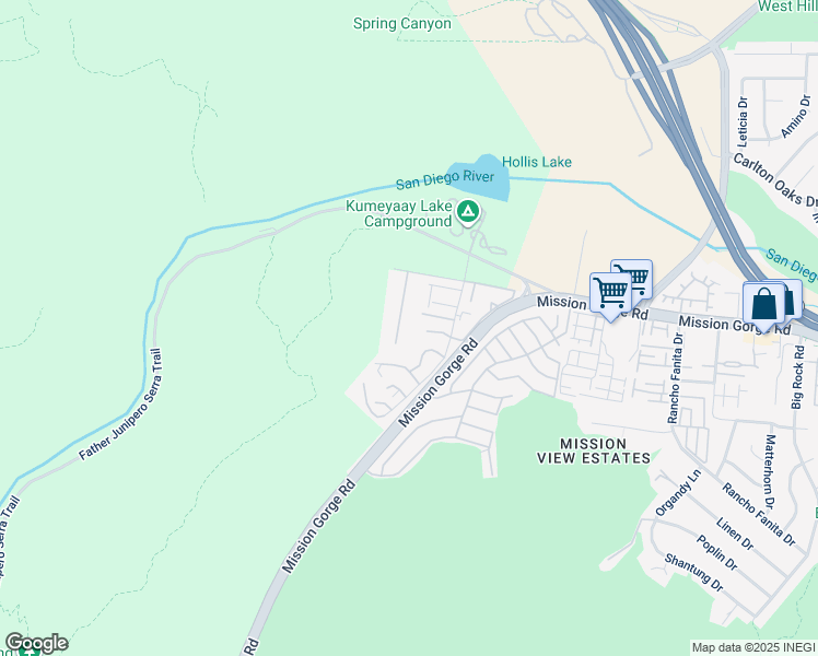 map of restaurants, bars, coffee shops, grocery stores, and more near 8721 Wahl Street in Santee