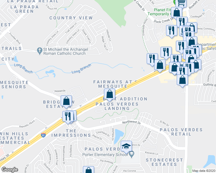 map of restaurants, bars, coffee shops, grocery stores, and more near 801 U.S. 67 in Mesquite