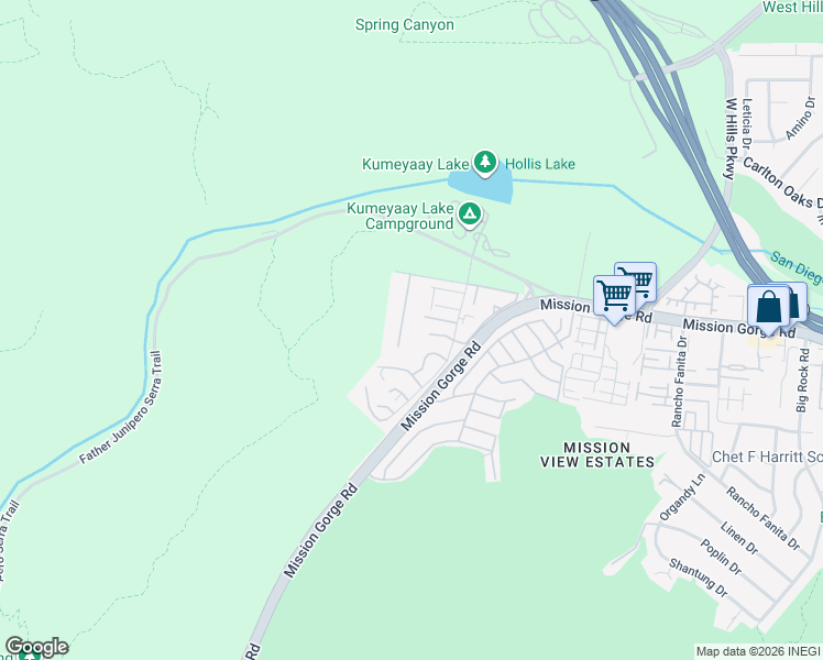 map of restaurants, bars, coffee shops, grocery stores, and more near 8721 Wahl Street in Santee