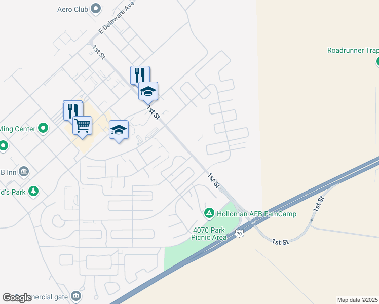 map of restaurants, bars, coffee shops, grocery stores, and more near 280 1st Street in Holloman Air Force Base