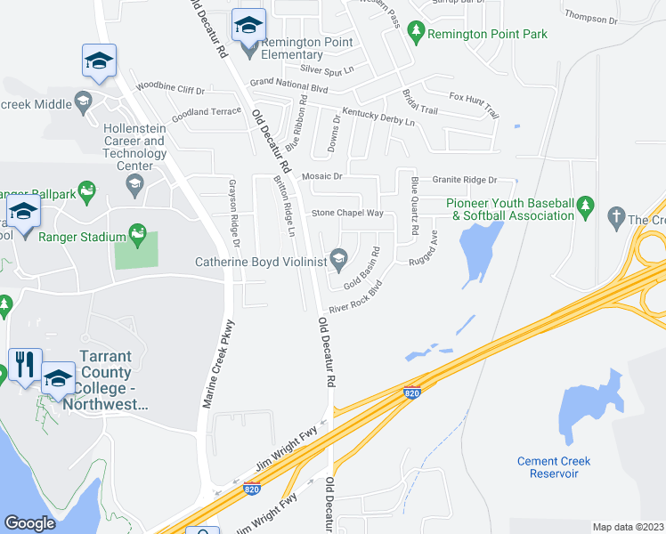 map of restaurants, bars, coffee shops, grocery stores, and more near 5105 Cliff Oaks Drive in Fort Worth