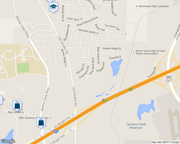 map of restaurants, bars, coffee shops, grocery stores, and more near 5125 River Rock Boulevard in Fort Worth