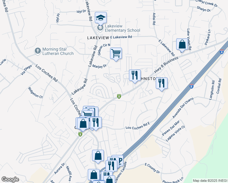 map of restaurants, bars, coffee shops, grocery stores, and more near in Lakeside