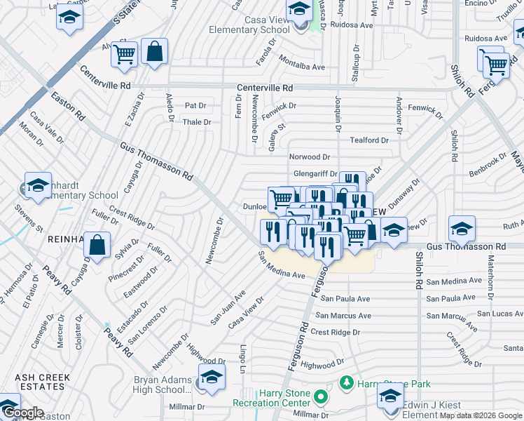map of restaurants, bars, coffee shops, grocery stores, and more near 10330 Kilkenny Place in Dallas