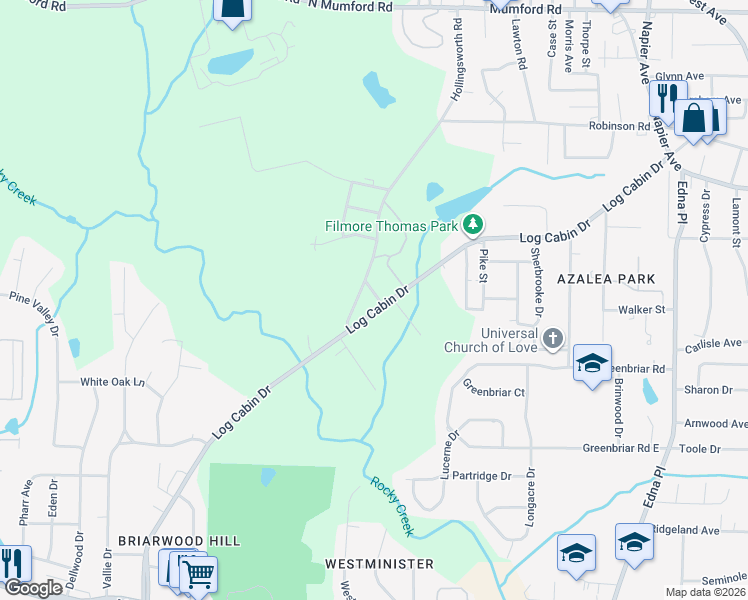 map of restaurants, bars, coffee shops, grocery stores, and more near 102 Emily Street in Macon