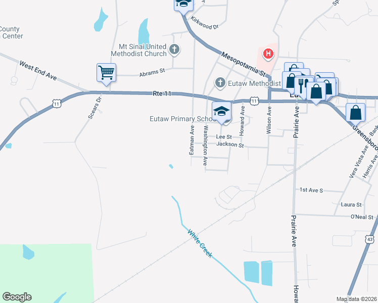 map of restaurants, bars, coffee shops, grocery stores, and more near 63 Eatman Avenue in Eutaw