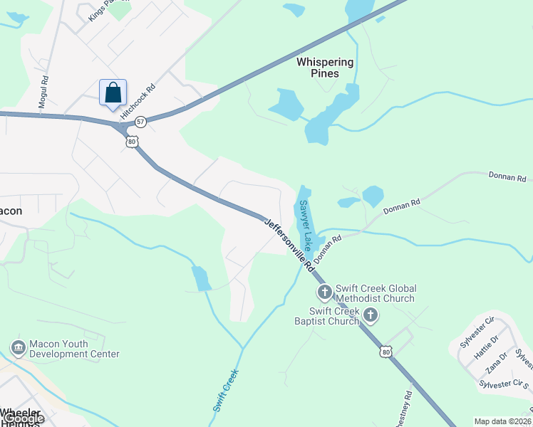 map of restaurants, bars, coffee shops, grocery stores, and more near 4044 Jeffersonville Road in Macon