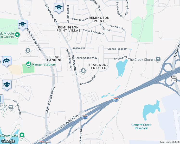 map of restaurants, bars, coffee shops, grocery stores, and more near 5120 Cliff Oaks Drive in Fort Worth