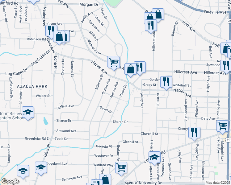 map of restaurants, bars, coffee shops, grocery stores, and more near 1099 Macon Avenue in Macon