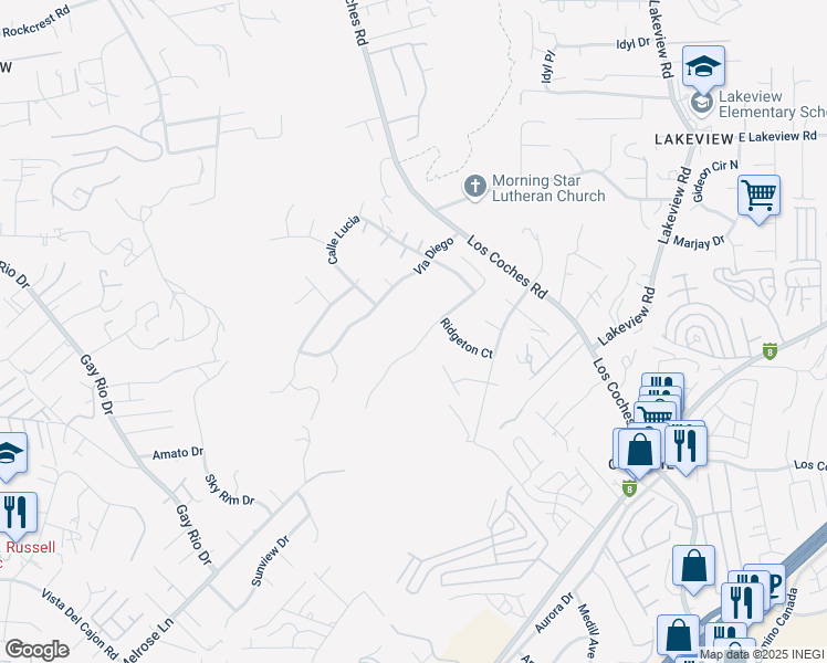 map of restaurants, bars, coffee shops, grocery stores, and more near 12532 Ridgeton Drive in Lakeside