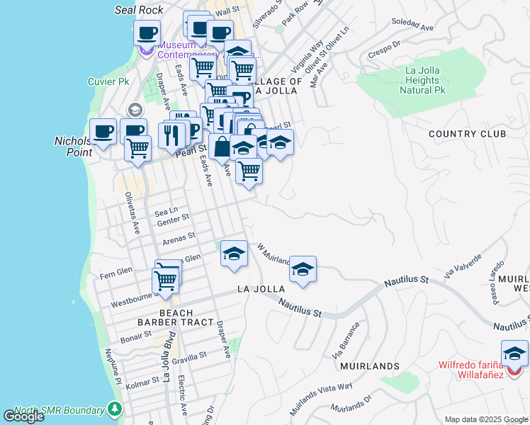 map of restaurants, bars, coffee shops, grocery stores, and more near 1001 Genter Street in San Diego