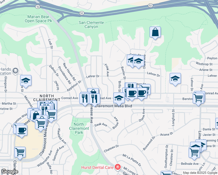 map of restaurants, bars, coffee shops, grocery stores, and more near 5019 Ensign Street in San Diego