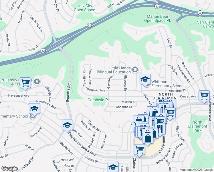 map of restaurants, bars, coffee shops, grocery stores, and more near 3601 Morlan Street in San Diego
