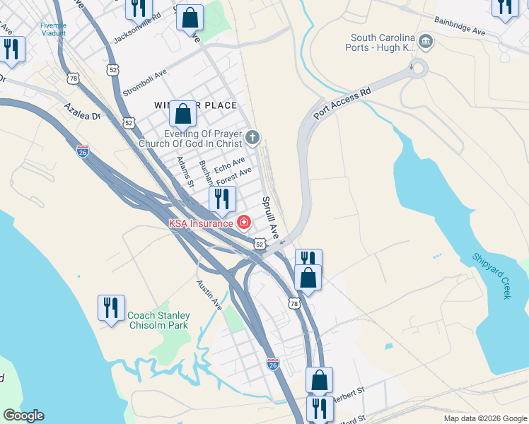 map of restaurants, bars, coffee shops, grocery stores, and more near 1990 Joppa Avenue in North Charleston