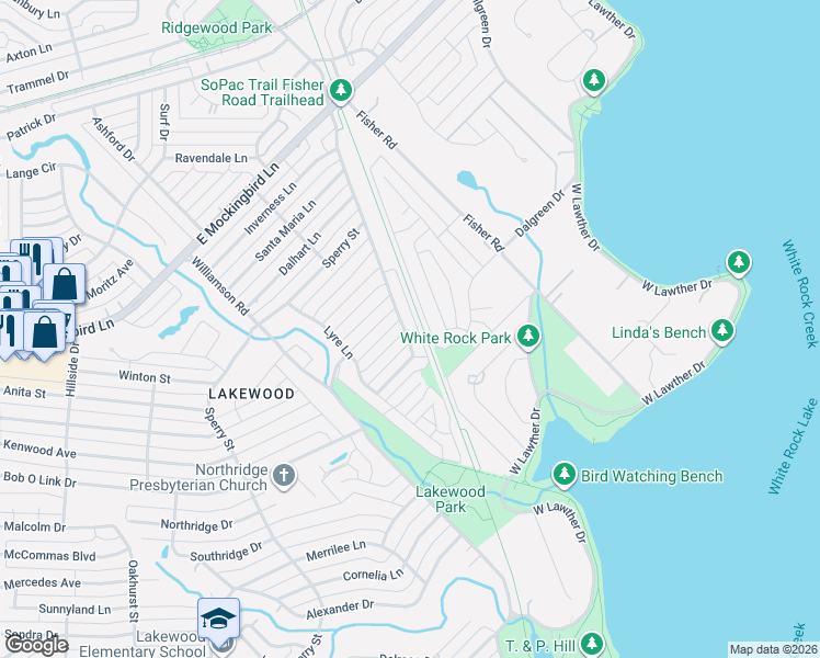 map of restaurants, bars, coffee shops, grocery stores, and more near 4130 Santa Barbara Drive in Dallas