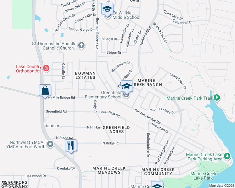 map of restaurants, bars, coffee shops, grocery stores, and more near 5716 Barrier Reef Drive in Fort Worth