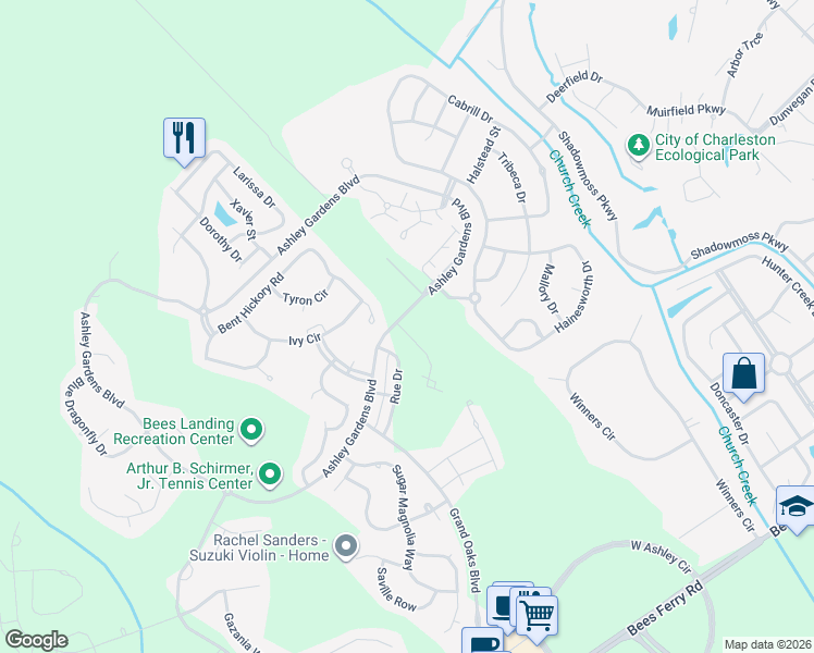map of restaurants, bars, coffee shops, grocery stores, and more near 708 Certificate Court in Charleston