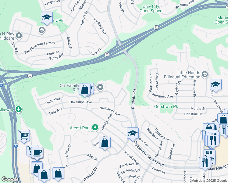 map of restaurants, bars, coffee shops, grocery stores, and more near 3021 Barby Place in San Diego